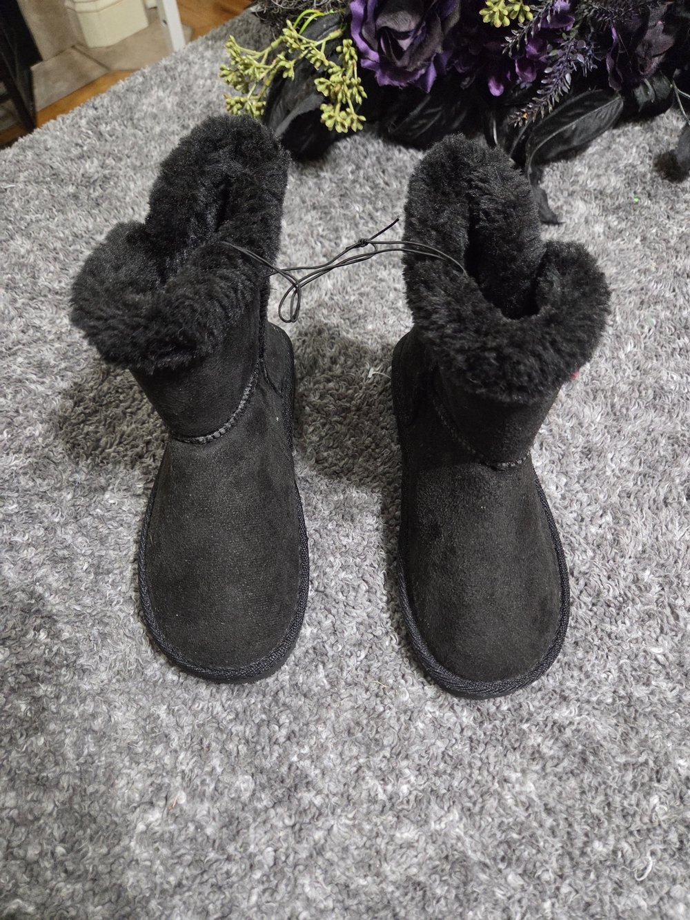 Kids Black Faux-Shearling Winter Boots
